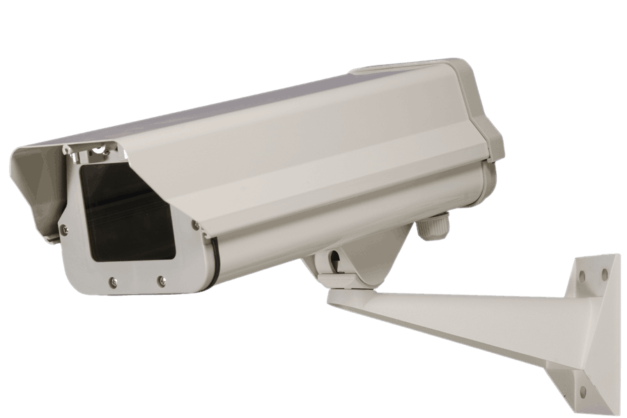 Weatherproof security camera enclosure with heater and blower