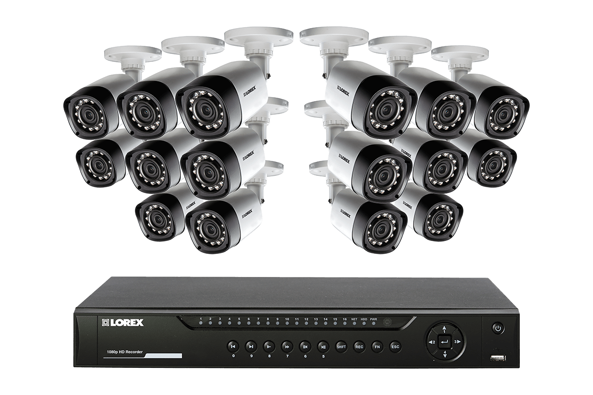 HD 720p security system featuring 16 high definition cameras with 130FT night vision