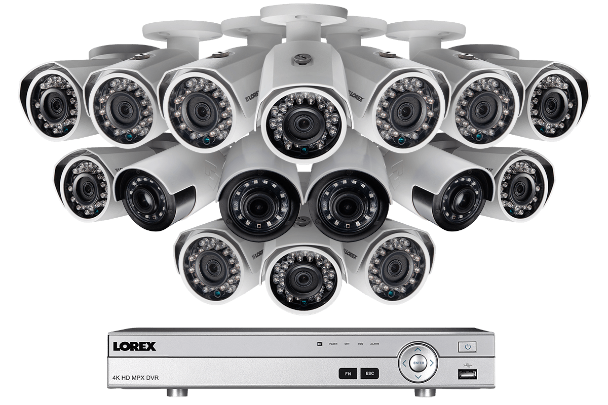HD surveillance camera system with 16 HD cameras including 4 with ultra wide angle view