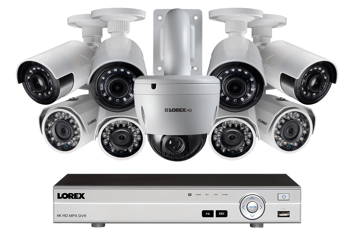 9 camera HD home security system featuring 4 ultra wide angle cameras and PTZ