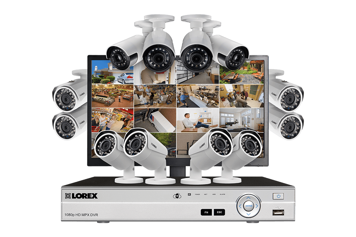 Twelve camera HD 1080p security system including 4 ultra wide angle security cameras plus LED monitor
