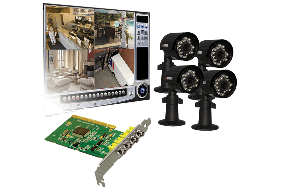 PC security camera system 4 channel DVR card with 4 security cameras