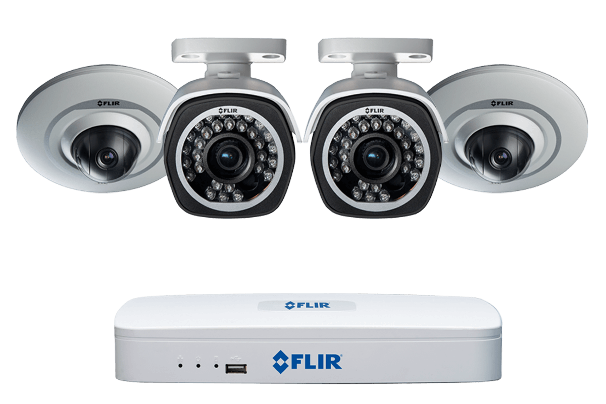 Surveillance system with 4 Channel NVR 2 720p Audio Pan Tilt Domes and 2 HD 1080p Bullet cameras