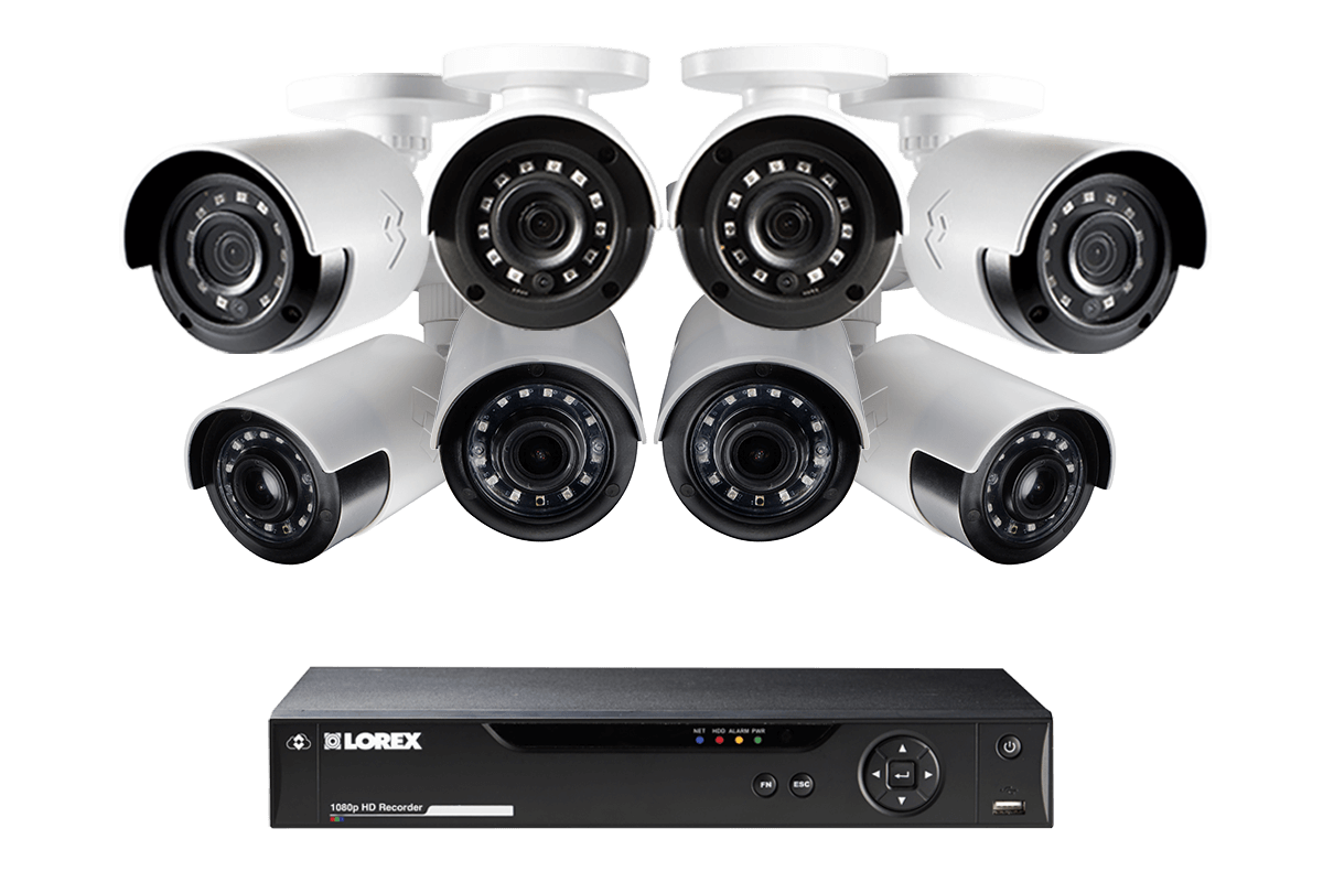 1080p Camera System with 8 Outdoor Cameras 4 wide angle cameras 160 degree view and 4 bullet security cameras