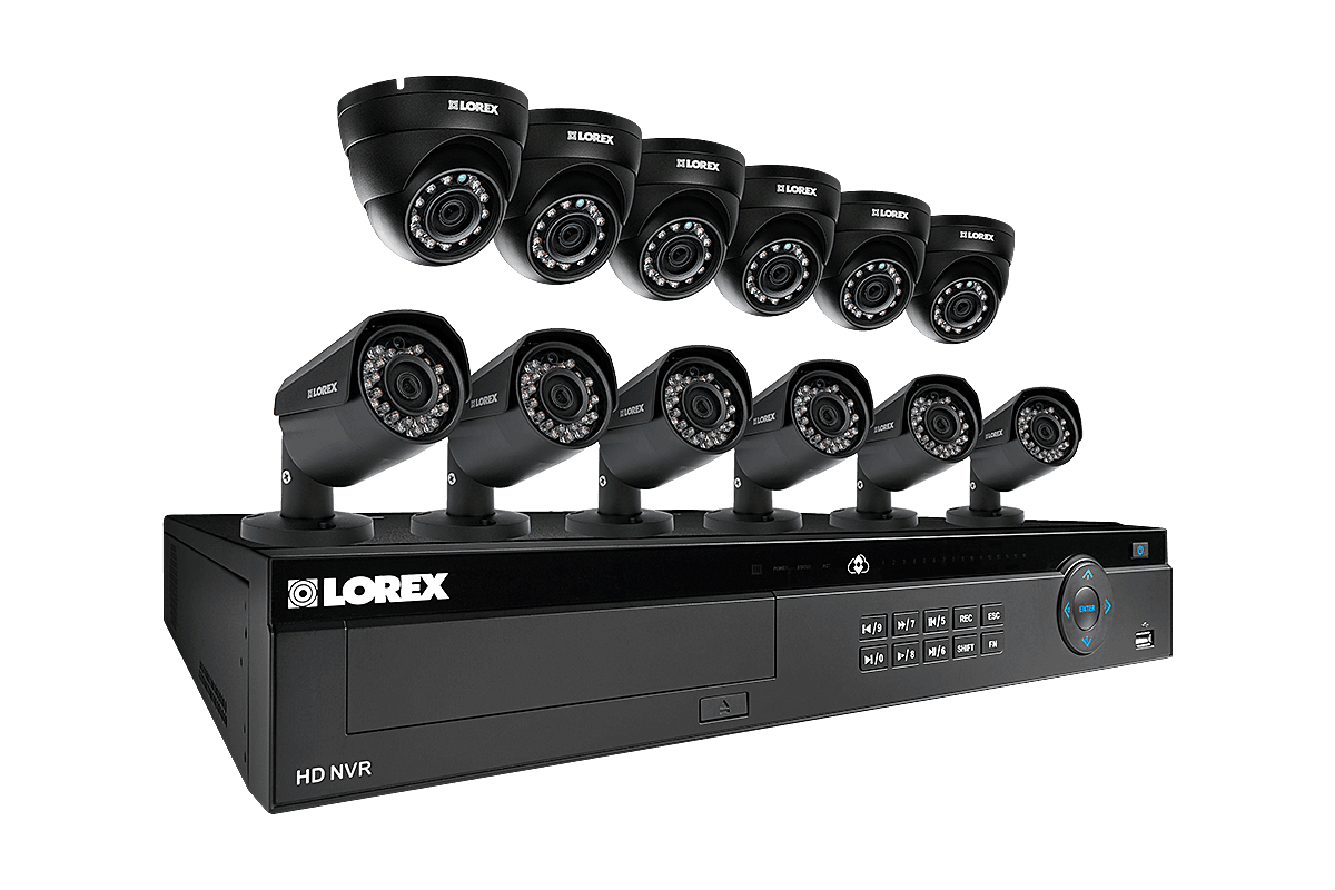 16 channel IP security system featuring twelve 2K resolution security cameras with Color Night Vision
