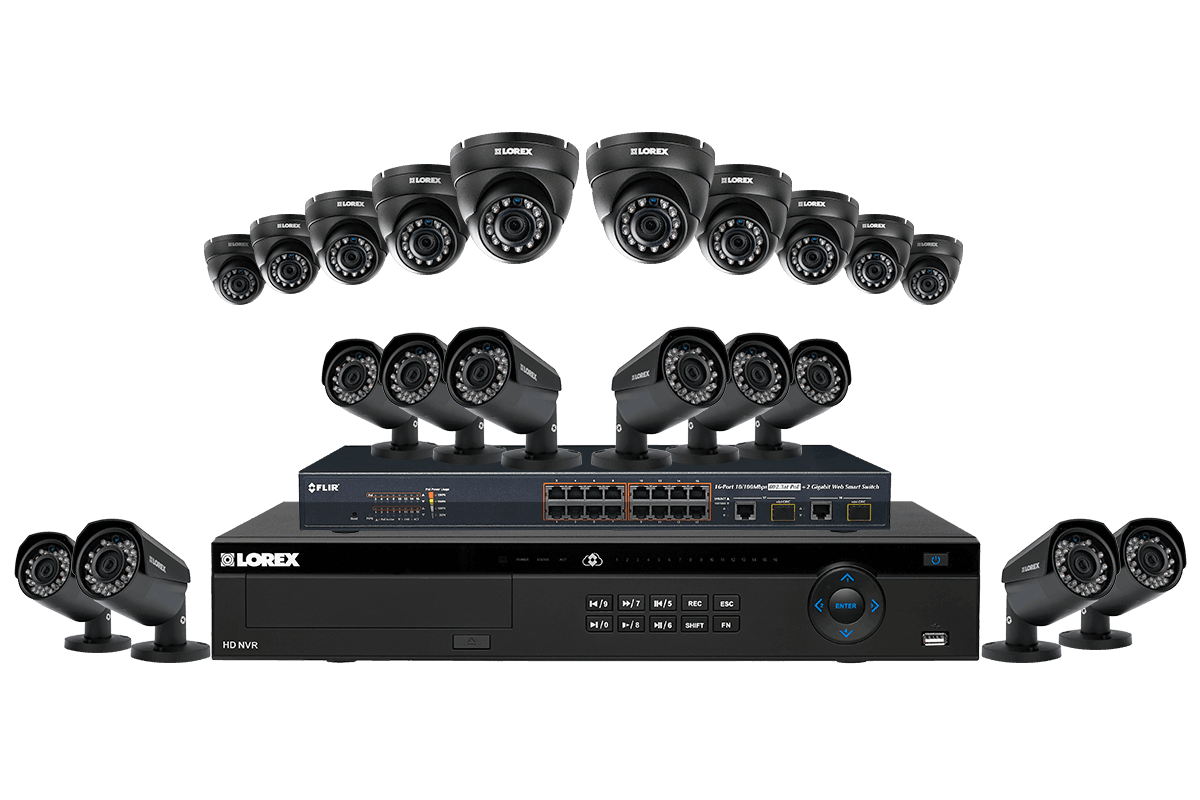 32 channel NVR security system with twenty 2K resolution Color Night Vision IP cameras