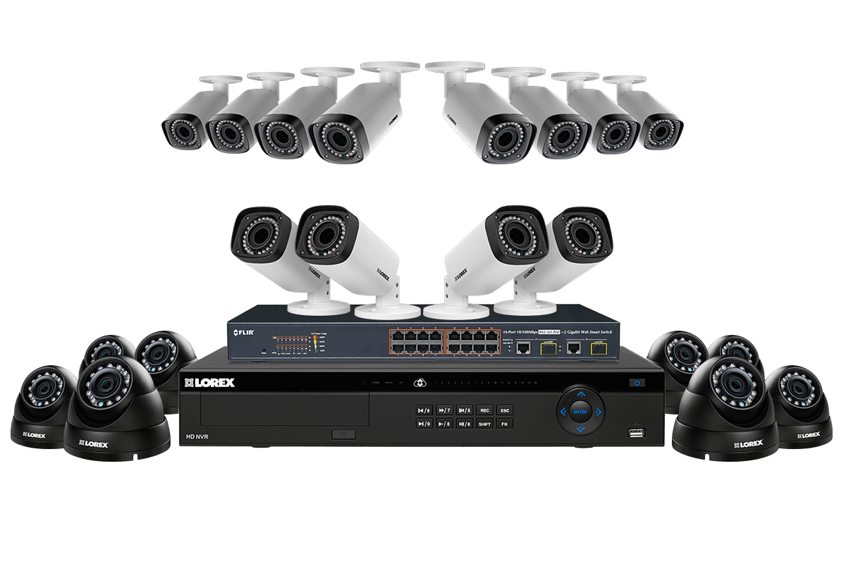 IP security system featuring eight 2K cameras and 12 motorized varifocal cameras