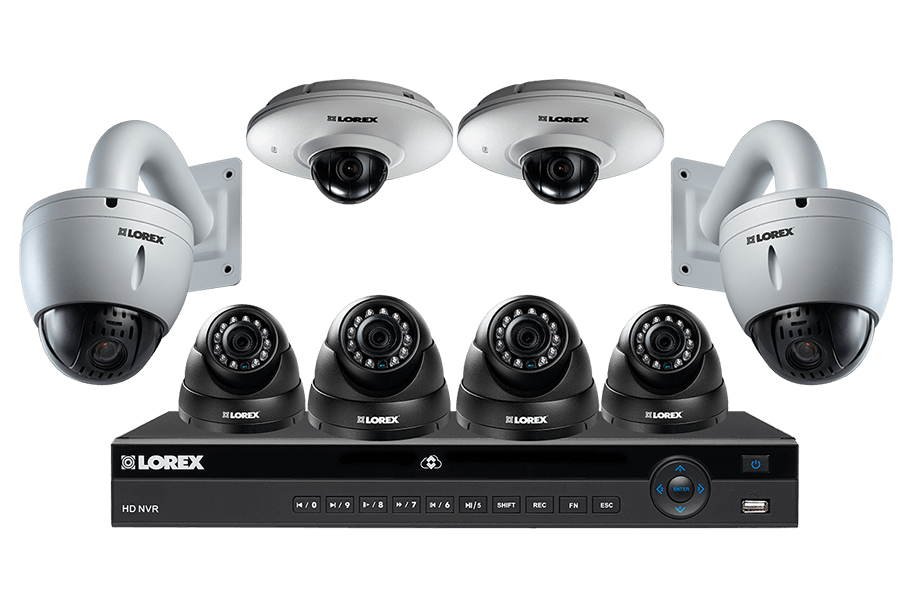 8 channel IP security camera system featuring four 2K resolution cameras audio and PTZ function