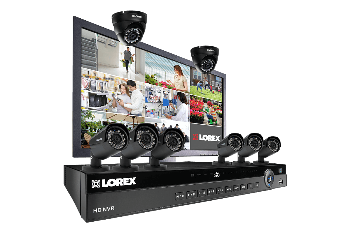 Complete IP camera security system featuring 8 2K resolution cameras and monitor