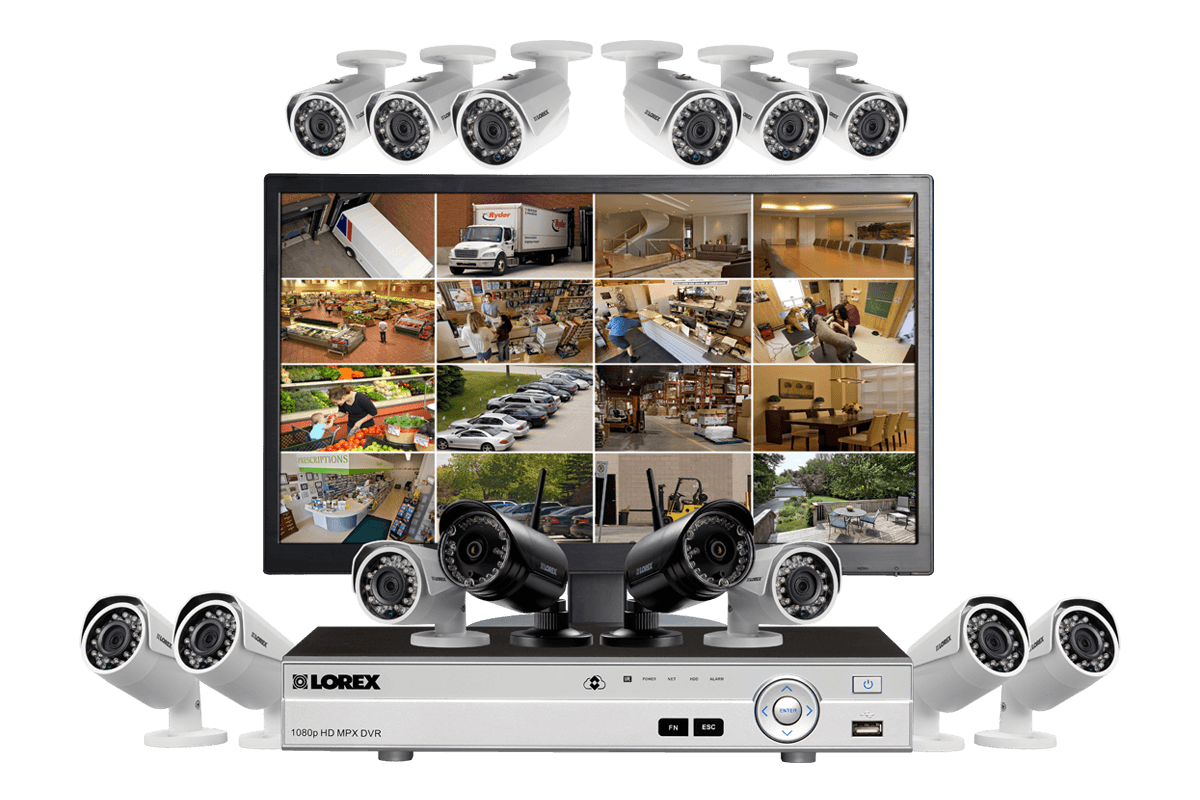 Complete 14 camera wired wireless security system with monitor