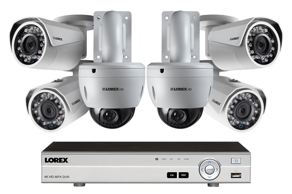 Home security system with HD 1080p bullet cameras and two 720p PTZ cameras