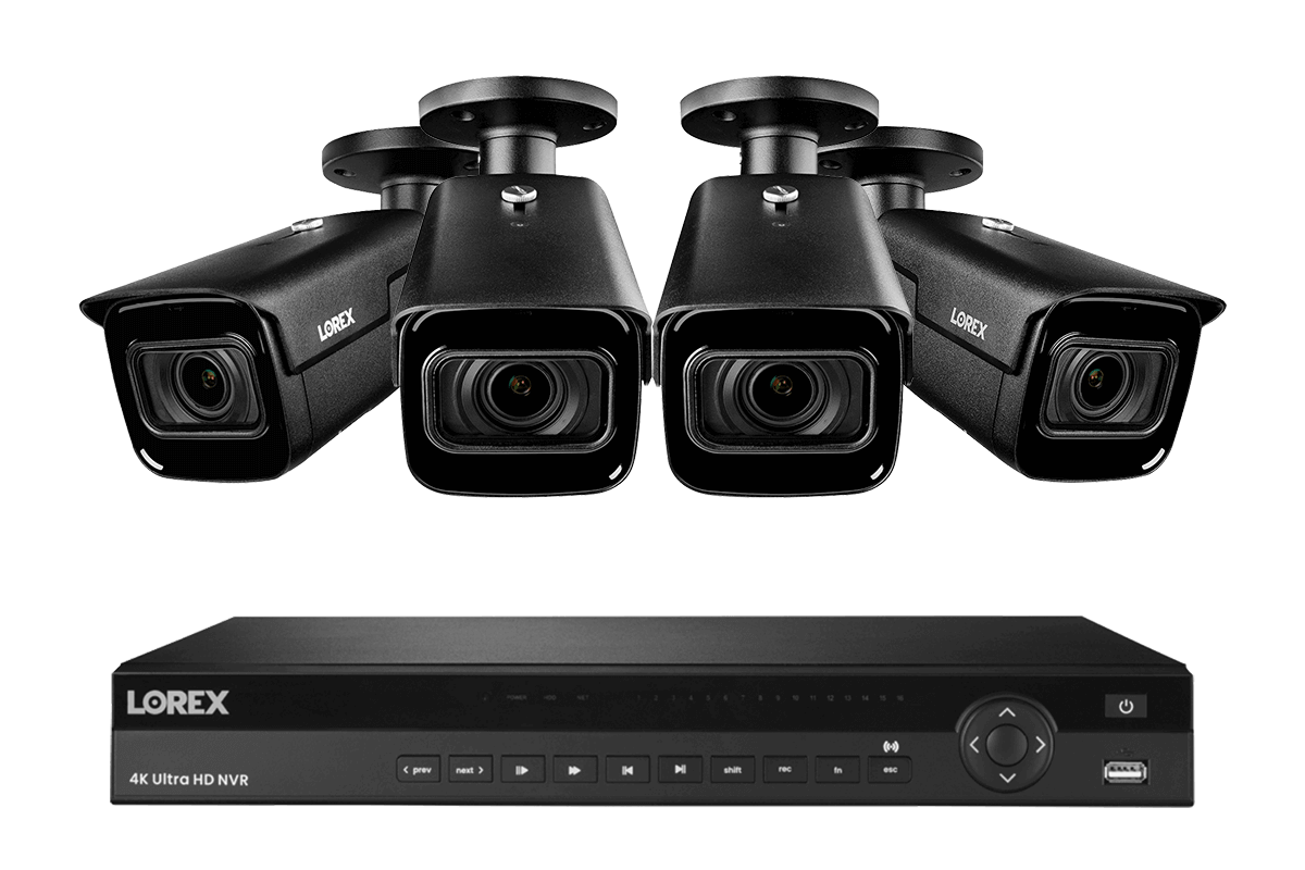 4K Nocturnal IP NVR System with 16-channel NVR and Four 4K Smart IP Optical Zoom Security Cameras with Real-Time 30FPS Recording