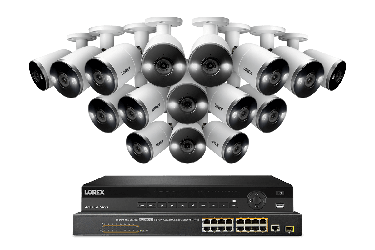 Lorex 4K 32-Channel 8TB Wired NVR System with Active Deterrence Bullet Security Bullet Cameras