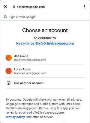 sign in or select a google account