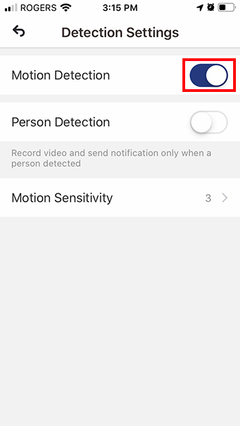 Toggle Motion Detection button to ON